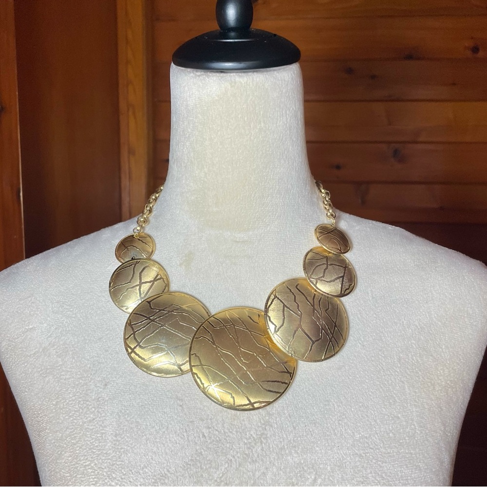 Vintage 80s Parklane Large Gold Tone Disc Abstract Statement Piece Necklace